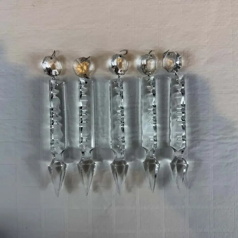 Clear Faceted Crystal Chandelier Prism Drops w/ Octagon Connector 6